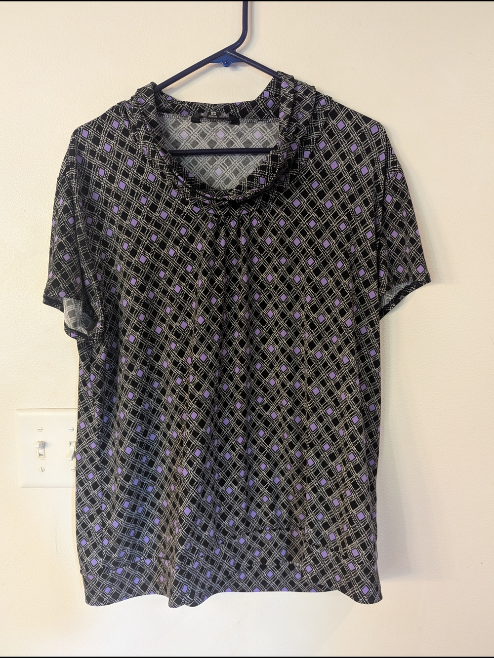 George Black Short-Sleeve Blouse with Purple Geometric Print